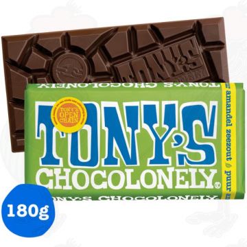 Tony's Chocolonely Mandorla Sale Marino Fondente Chocolade reep 51% 180 g