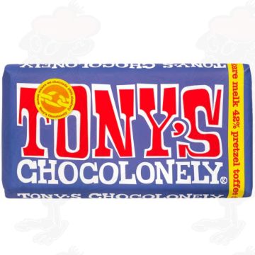 Tony's Chocolonely Latte Scuro 42% Pretzel Toffee Chocolade Reep 180 g