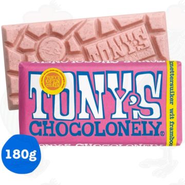 Tony's Chocolonely Bianco 28% Lampone Zucchero Scintillante Chocolade Reep 180 g